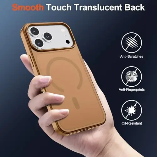 SUPFINE iPhone 17 Pro için Manyetik Kılıf (MagSafe Uyumlu) (Askeri Sınıf Düşme Koruması) Yarı Saydam Mat Darbeye Dayanıklı, Parmak İzi Önleyici Telefon Kılıfı, Kahverengi - 4