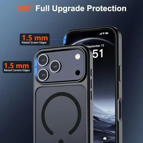 SUPFINE Magnetic for iPhone 17 Pro Case Black | With Screen Protector, Translucent Matte, Compatible with MagSafe, Military Grade Drop Proof, Rugged Shockproof Protective 