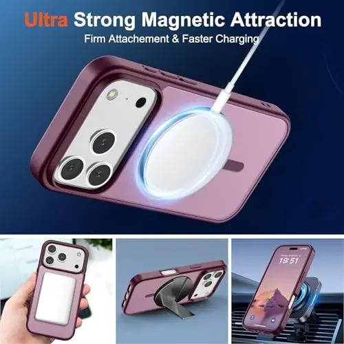SUPFINE Magnetic for iPhone 17 Pro Case (Compatible with MagSafe)(Military Grade Drop Protection) Translucent Matte Shockproof with Anti-Fingerprint Phone Cover 2025,Wine Red - 5