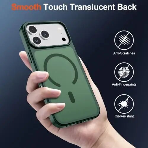 SUPFINE Magnetic for iPhone 17 Pro Case (Compatible with MagSafe)(Military Grade Drop Protection) Translucent Matte Shockproof with Anti-Fingerprint Phone Cover,Forest Green - 5