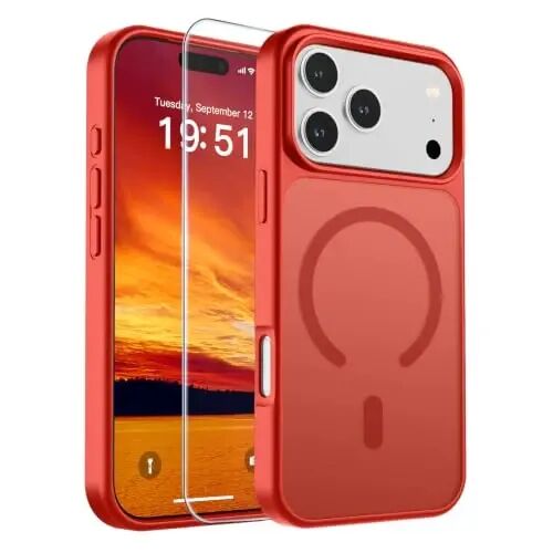 SUPFINE Magnetic for iPhone 17 Pro Case (Compatible with MagSafe)(Military Grade Drop Protection) Translucent Matte Shockproof with Anti-Fingerprint Phone Cover 2025,Red 