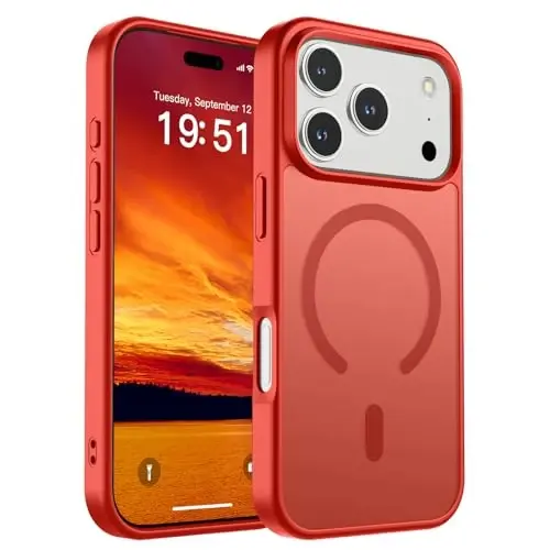 SUPFINE Magnetic for iPhone 17 Pro Case (Compatible with MagSafe)(Military Grade Drop Protection) Translucent Matte Shockproof with Anti-Fingerprint Phone Cover 2025,Red 
