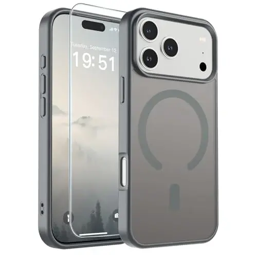 SUPFINE iPhone 17 Pro için Manyetik Kılıf (MagSafe Uyumlu)(Askeri Sınıf Düşme Koruması) Yarı Saydam Mat Darbeye Dayanıklı ve Parmak İzi Önleyici Telefon Kılıfı, Gri - 1