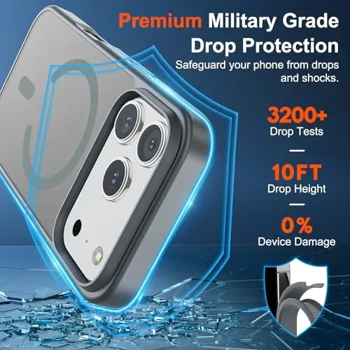 SUPFINE iPhone 17 Pro için Manyetik Kılıf (MagSafe Uyumlu)(Askeri Sınıf Düşme Koruması) Yarı Saydam Mat Darbeye Dayanıklı ve Parmak İzi Önleyici Telefon Kılıfı, Gri - 3