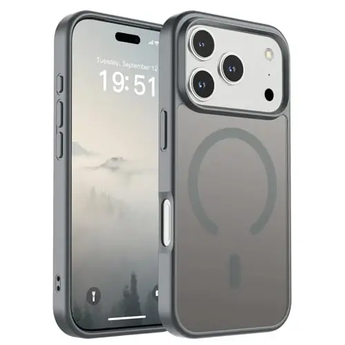 SUPFINE iPhone 17 Pro için Manyetik Kılıf (MagSafe Uyumlu)(Askeri Sınıf Düşme Koruması) Yarı Saydam Mat Darbeye Dayanıklı ve Parmak İzi Önleyici Telefon Kılıfı, Gri 