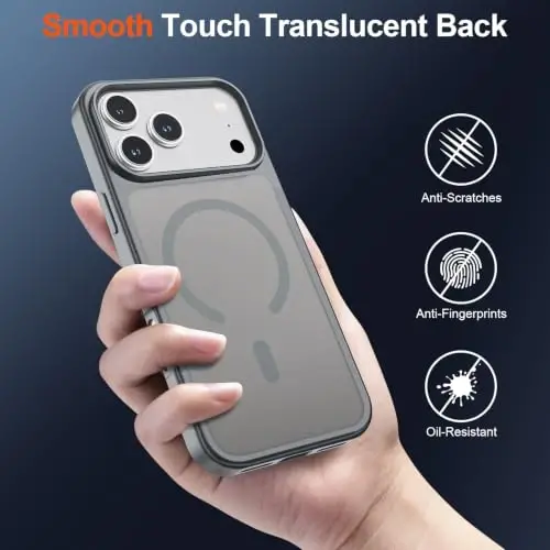 SUPFINE Magnetic for iPhone 17 Pro Case (Compatible with MagSafe)(Military Grade Drop Protection) Translucent Matte Shockproof with Anti-Fingerprint Phone Cover,Gray - 5