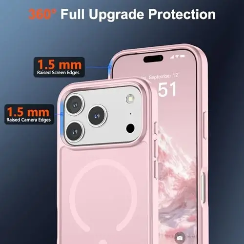 SUPFINE iPhone 17 Pro ile Uyumlu Manyetik Kılıf ve Ekran Koruyucu (MagSafe Uyumlu) (Askeri Sınıf Düşme Koruması) Yarı Saydam Mat Darbeye Dayanıklı ve Parmak İzi Önleyici Telefon Kılıfı, Açık Pembe - 4