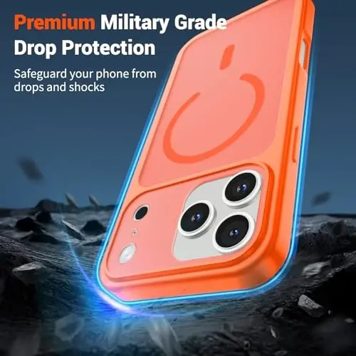 SUPFINE Magnetic for iPhone 17 Pro Case Orange | (Compatible with MagSafe)(Military Grade Drop Protection)(Camera Protection)Translucent Matte Phone Cover - 3