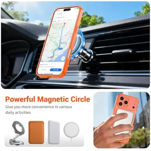 SUPFINE Magnetic for iPhone 17 Pro Case Orange | (Compatible with MagSafe)(Military Grade Drop Protection)(Camera Protection)Translucent Matte Phone Cover - 4