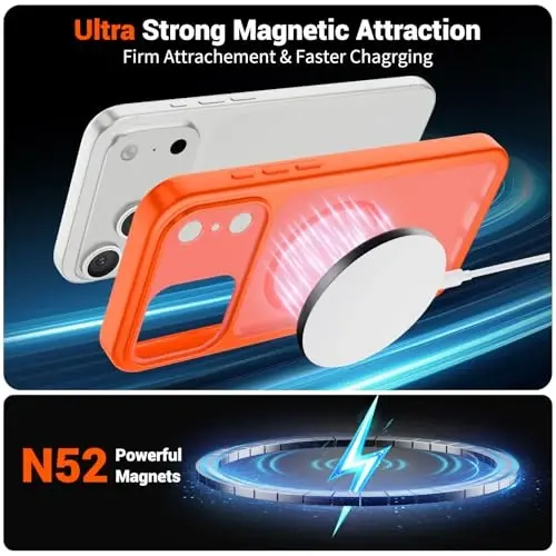 SUPFINE Magnetic for iPhone 17 Pro Case Orange | (Compatible with MagSafe)(Military Grade Drop Protection)(Camera Protection)Translucent Matte Phone Cover - 5