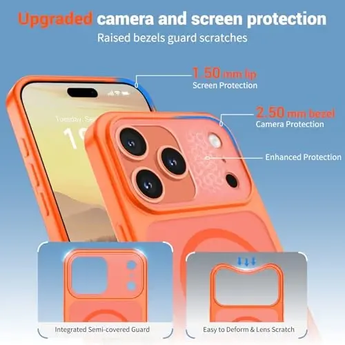 SUPFINE Magnetic for iPhone 17 Pro Case Orange | (Compatible with MagSafe)(Military Grade Drop Protection)(Camera Protection)Translucent Matte Phone Cover - 6