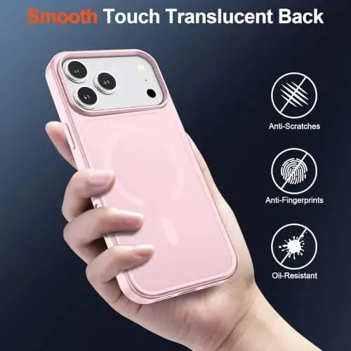 SUPFINE Magnetic for iPhone 17 Pro Case Light Pink | With Screen Protector, Translucent Matte, Compatible with MagSafe, Military Grade Drop Proof, Rugged Shockproof Protective - 5