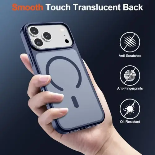 SUPFINE Magnetic for iPhone 17 Pro Case (Compatible with MagSafe)(Military Grade Drop Protection) Translucent Matte Shockproof with Anti-Fingerprint Phone Cover,Navy Blue - 2