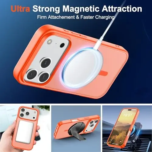 SUPFINE Magnetic for iPhone 17 Pro Case (Compatible with MagSafe)(Military Grade Drop Protection) Translucent Matte Shockproof with Anti-Fingerprint Phone Cover 2025,Orange - 5