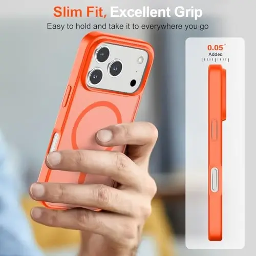 SUPFINE Magnetic for iPhone 17 Pro Case (Compatible with MagSafe)(Military Grade Drop Protection) Translucent Matte Shockproof with Anti-Fingerprint Phone Cover 2025,Orange - 7