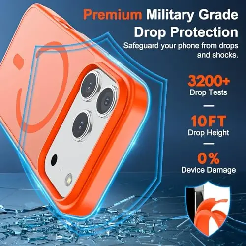 SUPFINE Magnetic for iPhone 17 Pro Case (Compatible with MagSafe)(Military Grade Drop Protection) Translucent Matte Shockproof with Anti-Fingerprint Phone Cover 2025,Orange - 3