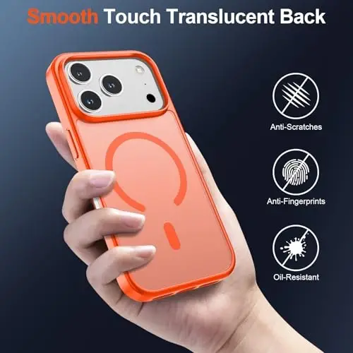 SUPFINE Magnetic for iPhone 17 Pro Case (Compatible with MagSafe)(Military Grade Drop Protection) Translucent Matte Shockproof with Anti-Fingerprint Phone Cover 2025,Orange - 6