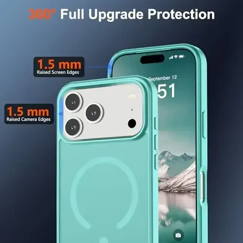 SUPFINE Magnetic for iPhone 17 Pro Case (Compatible with MagSafe)(Military Grade Drop Protection) Translucent Matte Shockproof with Anti-Fingerprint Phone Cover 2025,Blue Green - 4