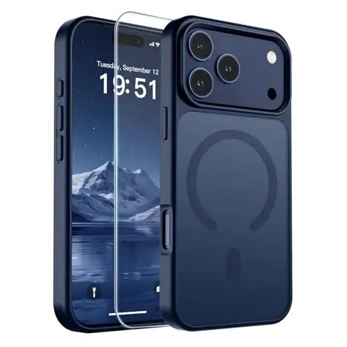 SUPFINE Magnetic for iPhone 17 Pro Case Dark Blue | With Screen Protector, Translucent Matte, Compatible with MagSafe, Military Grade Drop Proof, Rugged Shockproof Protective 