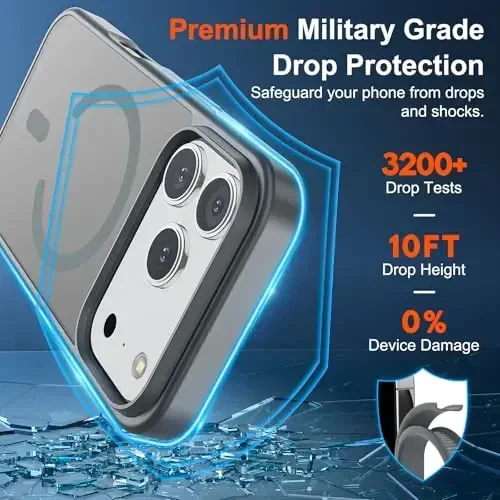 SUPFINE Magnetic for iPhone 17 Pro Max Case (Compatible with MagSafe)(Military Grade Drop Protection) Translucent Matte Shockproof with Anti-Fingerprint Phone Cover 2025,Gray - 3