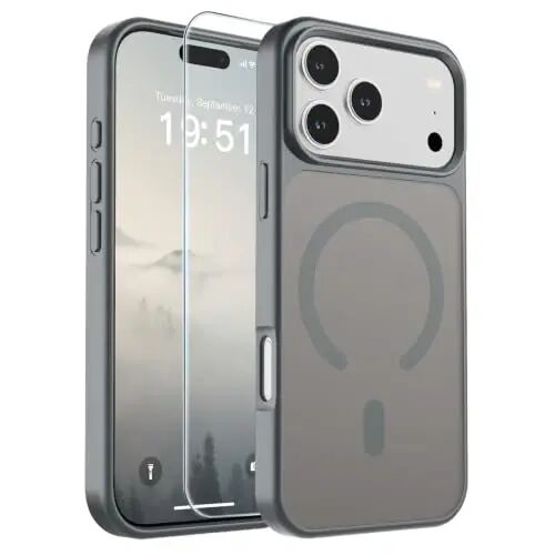 SUPFINE Magnetic for iPhone 17 Pro Max Case Gray | With Screen Protector, Translucent Matte, Compatible with MagSafe, Military Grade Drop Proof, Rugged Shockproof Protective 