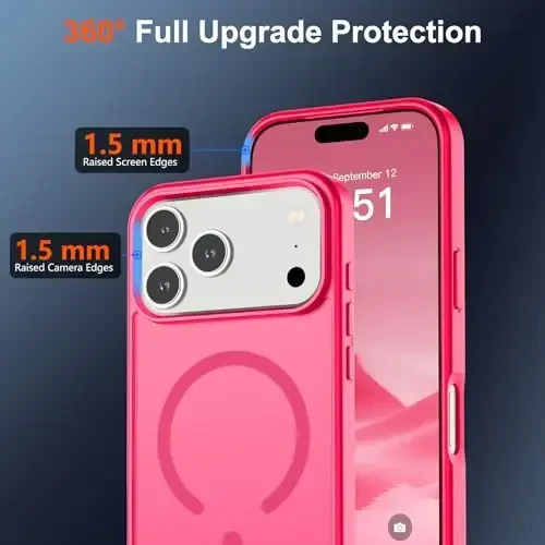 SUPFINE Magnetic for iPhone 17 Pro Max Case (Compatible with MagSafe)(Military Grade Drop Protection) Translucent Matte Shockproof with Anti-Fingerprint Phone Cover 2025,Hot Pink - 4