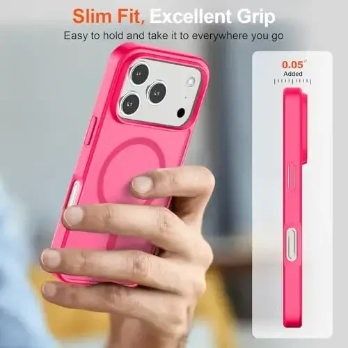 SUPFINE Magnetic for iPhone 17 Pro Max Case (Compatible with MagSafe)(Military Grade Drop Protection) Translucent Matte Shockproof with Anti-Fingerprint Phone Cover 2025,Hot Pink - 7