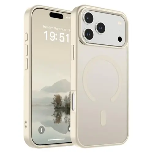 SUPFINE Magnetic for iPhone 17 Pro Max Case (Compatible with MagSafe)(Military Grade Drop Protection) Translucent Matte Shockproof with Anti-Fingerprint Phone Cover 2025,Antique White - 1