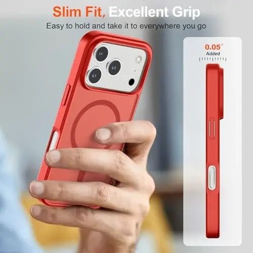 SUPFINE Magnetic for iPhone 17 Pro Max Case (Compatible with MagSafe)(Military Grade Drop Protection) Translucent Matte Shockproof with Anti-Fingerprint Phone Cover 2025,Red - 7
