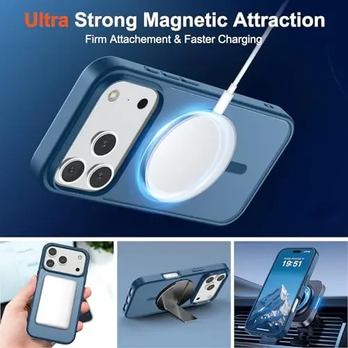 SUPFINE Magnetic for iPhone 17 Pro Max Case (Compatible with MagSafe)(Military Grade Drop Protection) Translucent Matte Shockproof with Anti-Fingerprint Phone Cover 2025,Deep Blue - 5