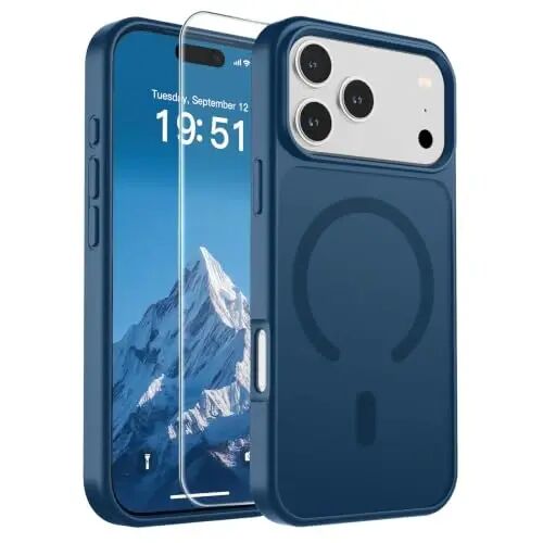 SUPFINE Magnetic for iPhone 17 Pro Max Case Deep Blue | With Screen Protector, Translucent Matte, Compatible with MagSafe, Military Grade Drop Proof, Rugged Shockproof Protective 