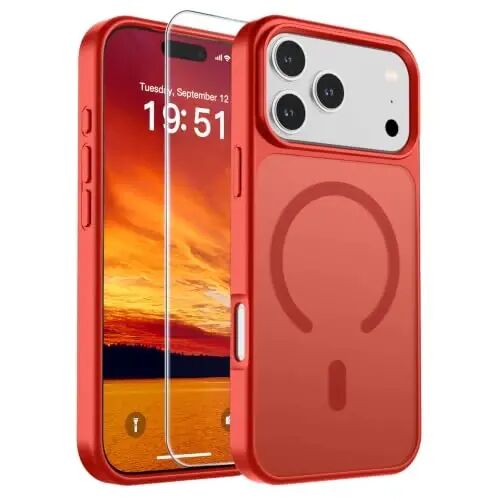 SUPFINE Magnetic for iPhone 17 Pro Max Case (Compatible with MagSafe)(Military Grade Drop Protection) Translucent Matte Shockproof with Anti-Fingerprint Phone Cover,Red 