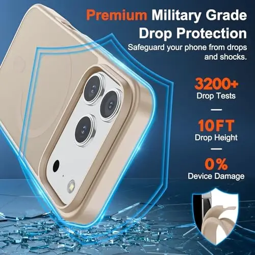SUPFINE iPhone 17 Pro Max için Manyetik Kılıf (MagSafe Uyumlu) (Askeri Sınıf Düşme Koruması) Yarı Saydam Mat Darbeye Dayanıklı ve Parmak İzi Önleyici Telefon Kılıfı, Çöl Altın Rengi - 3