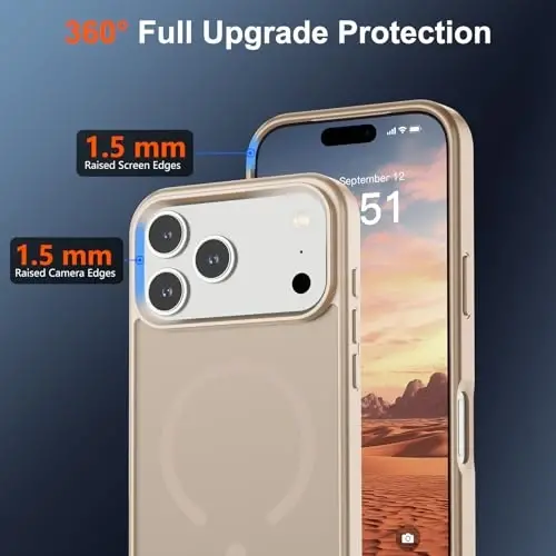 SUPFINE iPhone 17 Pro Max için Manyetik Kılıf (MagSafe Uyumlu) (Askeri Sınıf Düşme Koruması) Yarı Saydam Mat Darbeye Dayanıklı ve Parmak İzi Önleyici Telefon Kılıfı, Çöl Altın Rengi - 4