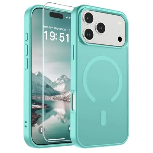 SUPFINE iPhone 17 Pro Max için Manyetik Kılıf (MagSafe Uyumlu) (Askeri Sınıf Düşme Koruması) Yarı Saydam Mat Darbeye Dayanıklı ve Parmak İzi Önleyici Telefon Kılıfı, Mavi Yeşil - 1