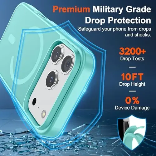 SUPFINE iPhone 17 Pro Max için Manyetik Kılıf (MagSafe Uyumlu) (Askeri Sınıf Düşme Koruması) Yarı Saydam Mat Darbeye Dayanıklı ve Parmak İzi Önleyici Telefon Kılıfı, Mavi Yeşil - 3