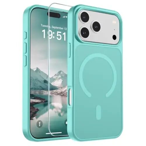 SUPFINE Magnetic for iPhone 17 Pro Max Case Blue Green | With Screen Protector, Translucent Matte, Compatible with MagSafe, Military Grade Drop Proof, Rugged Shockproof Protective - 1