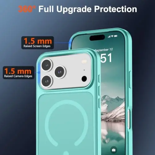 SUPFINE Magnetic for iPhone 17 Pro Max Case Blue Green | With Screen Protector, Translucent Matte, Compatible with MagSafe, Military Grade Drop Proof, Rugged Shockproof Protective - 3
