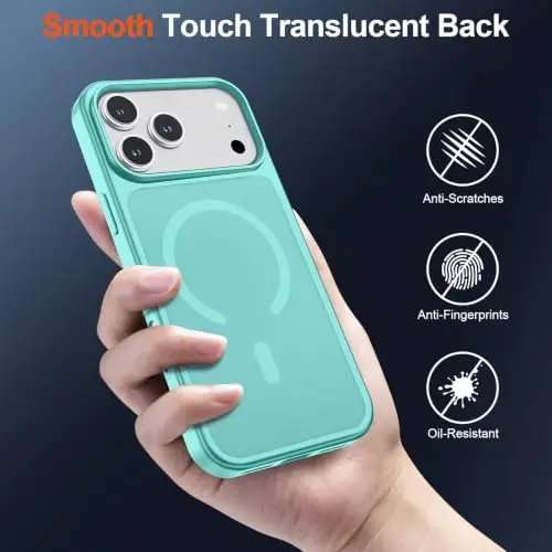 SUPFINE Magnetic for iPhone 17 Pro Max Case Blue Green | With Screen Protector, Translucent Matte, Compatible with MagSafe, Military Grade Drop Proof, Rugged Shockproof Protective - 5