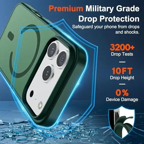 SUPFINE iPhone 17 Pro Max için Manyetik Kılıf (MagSafe Uyumlu)(Askeri Sınıf Düşme Koruması) Yarı Saydam Mat Darbeye Dayanıklı ve Parmak İzi Önleyici Telefon Kapağı, Orman Yeşili - 3