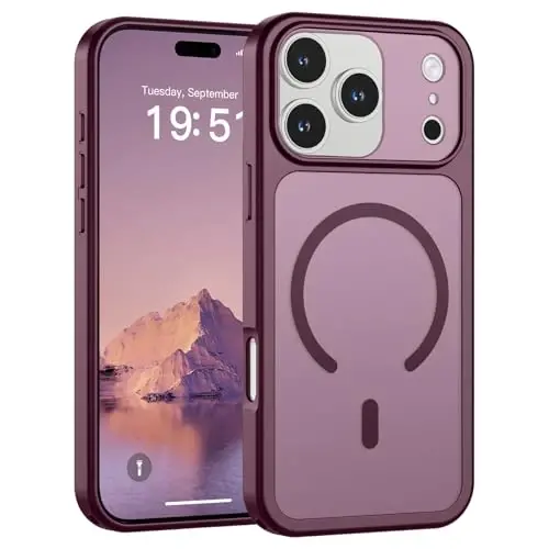 SUPFINE Magnetic for iPhone 17 Pro Max Case Wine Red | (Compatible with MagSafe)(Military Grade Drop Protection)(Camera Protection)Translucent Matte Phone Cover 