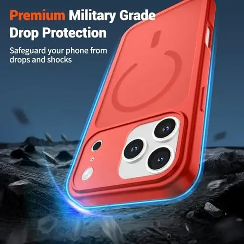 SUPFINE Magnetic for iPhone 17 Pro Max Case Red | (Compatible with MagSafe)(Military Grade Drop Protection)(Camera Protection)Translucent Matte Phone Cover - 3