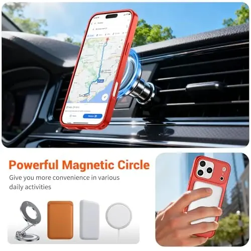 SUPFINE Magnetic for iPhone 17 Pro Max Case Red | (Compatible with MagSafe)(Military Grade Drop Protection)(Camera Protection)Translucent Matte Phone Cover - 4