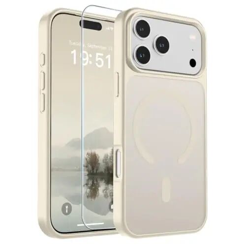 SUPFINE Magnetic for iPhone 17 Pro Max Case Antique White | With Screen Protector, Translucent Matte, Compatible with MagSafe, Military Grade Drop Proof, Rugged Shockproof Protective 