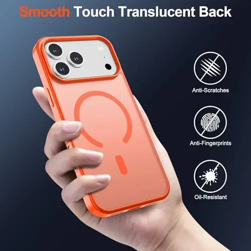 SUPFINE Magnetic for iPhone 17 Pro Max Case (Compatible with MagSafe)(Military Grade Drop Protection) Translucent Matte Shockproof with Anti-Fingerprint Phone Cover 2025,Orange - 6