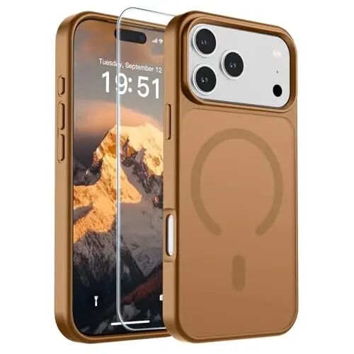 SUPFINE Magnetic for iPhone 17 Pro Max Case Brown | With Screen Protector, Translucent Matte, Compatible with MagSafe, Military Grade Drop Proof, Rugged Shockproof Protective 