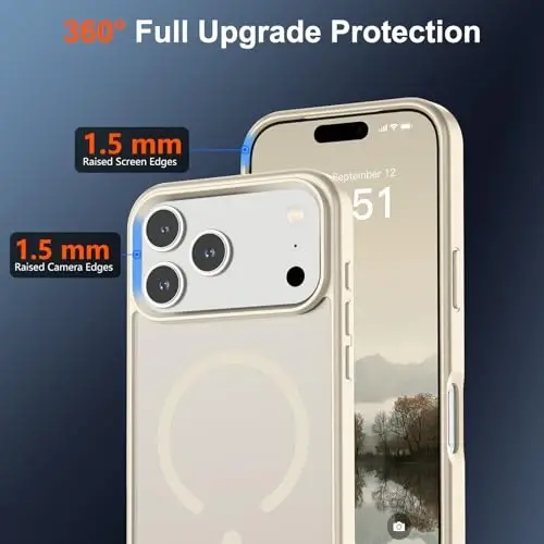 SUPFINE iPhone 17 Pro Max uchun magnit g‘ilof (MagSafe bilan mos keladi) (Harbiy darajadagi tushishdan himoya) Shaffof mat, zarbalarga chidamli va barmoq izlariga qarshi telefon g‘ilofi, Antik oq rang - 4