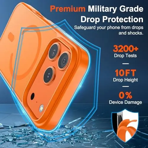 SUPFINE iPhone 17 Pro Max uchun magnitli g‘ilof, ekran himoyachisi bilan (MagSafe bilan mos keladi) (Harbiy darajadagi zarbadan himoya) Shaffof matli zarbga chidamli telefon g‘ilofi, Yulduzli to‘q sariq - 3