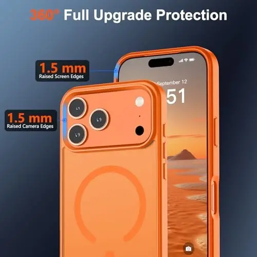 SUPFINE iPhone 17 Pro Max uchun magnitli g‘ilof, ekran himoyachisi bilan (MagSafe bilan mos keladi) (Harbiy darajadagi zarbadan himoya) Shaffof matli zarbga chidamli telefon g‘ilofi, Yulduzli to‘q sariq - 4