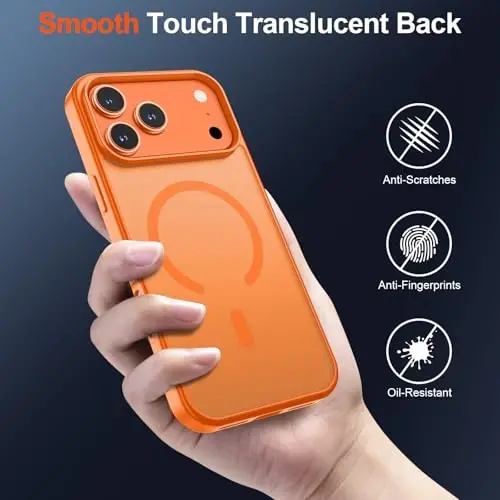 SUPFINE iPhone 17 Pro Max uchun magnitli g‘ilof, ekran himoyachisi bilan (MagSafe bilan mos keladi) (Harbiy darajadagi zarbadan himoya) Shaffof matli zarbga chidamli telefon g‘ilofi, Yulduzli to‘q sariq - 6